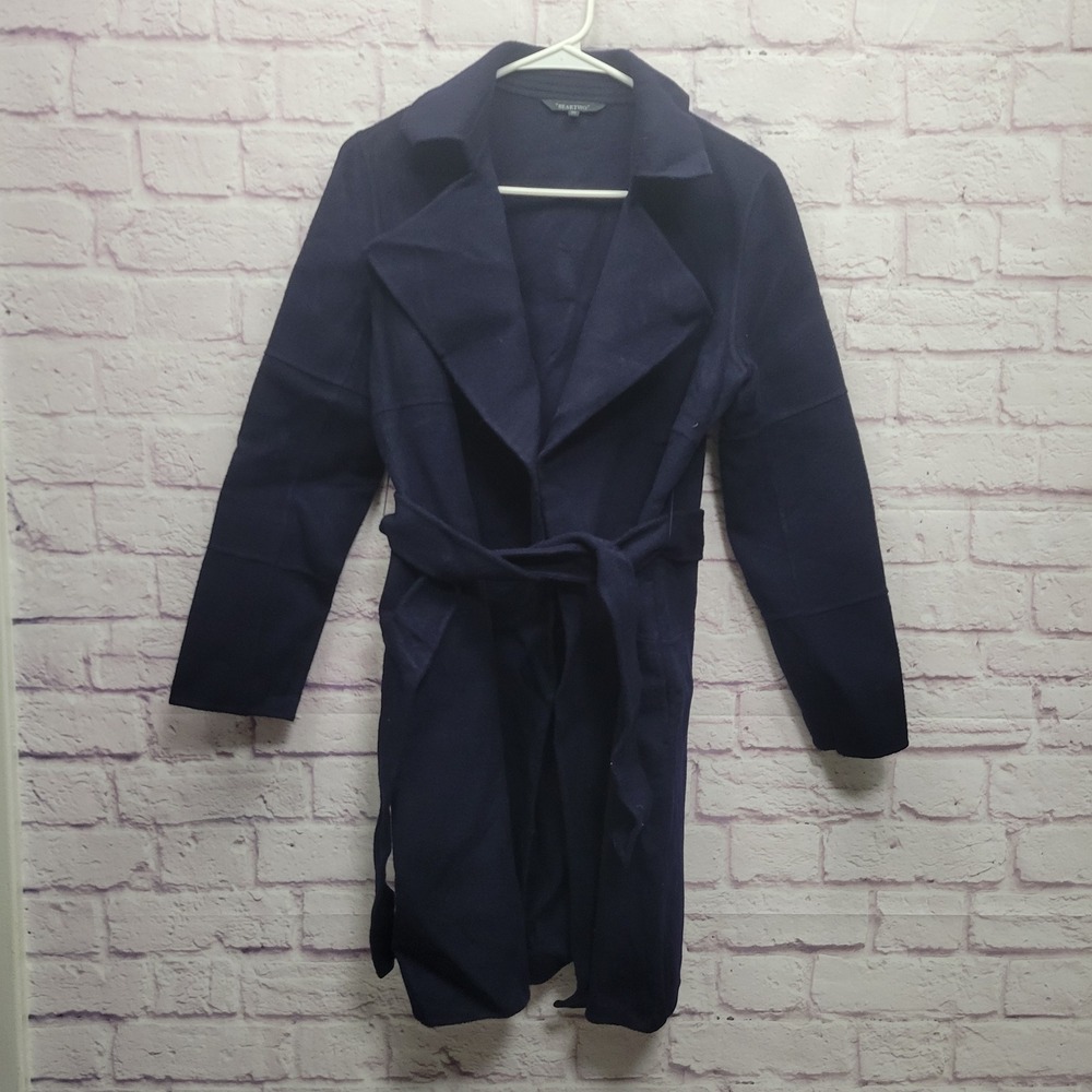 Beartwo Navy Blue‎ Chamois Jacket Size S/M Warm Coat Waist Belt Soft Outerwear